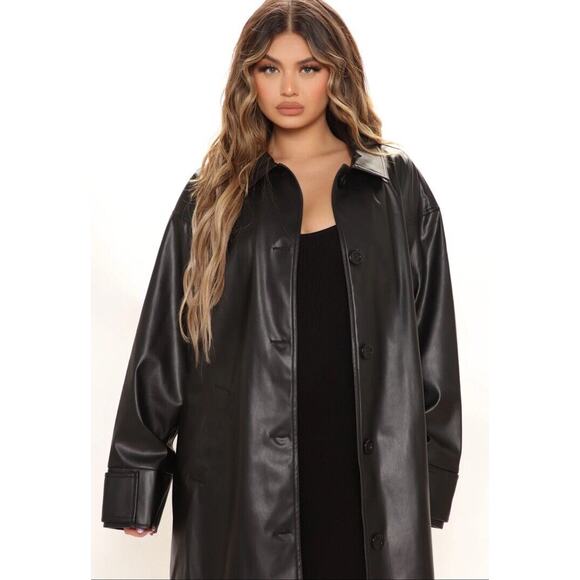 Fashion Nova Faux Leather Jacket Women Size 1X Oversized Trench Coat Shacket NWT - Picture 3 of 7